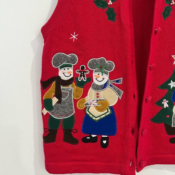 VIntage Red Ugly Sweater Vest Christmas Small Holiday Snowman Holly Baking - Picture 3 of 7